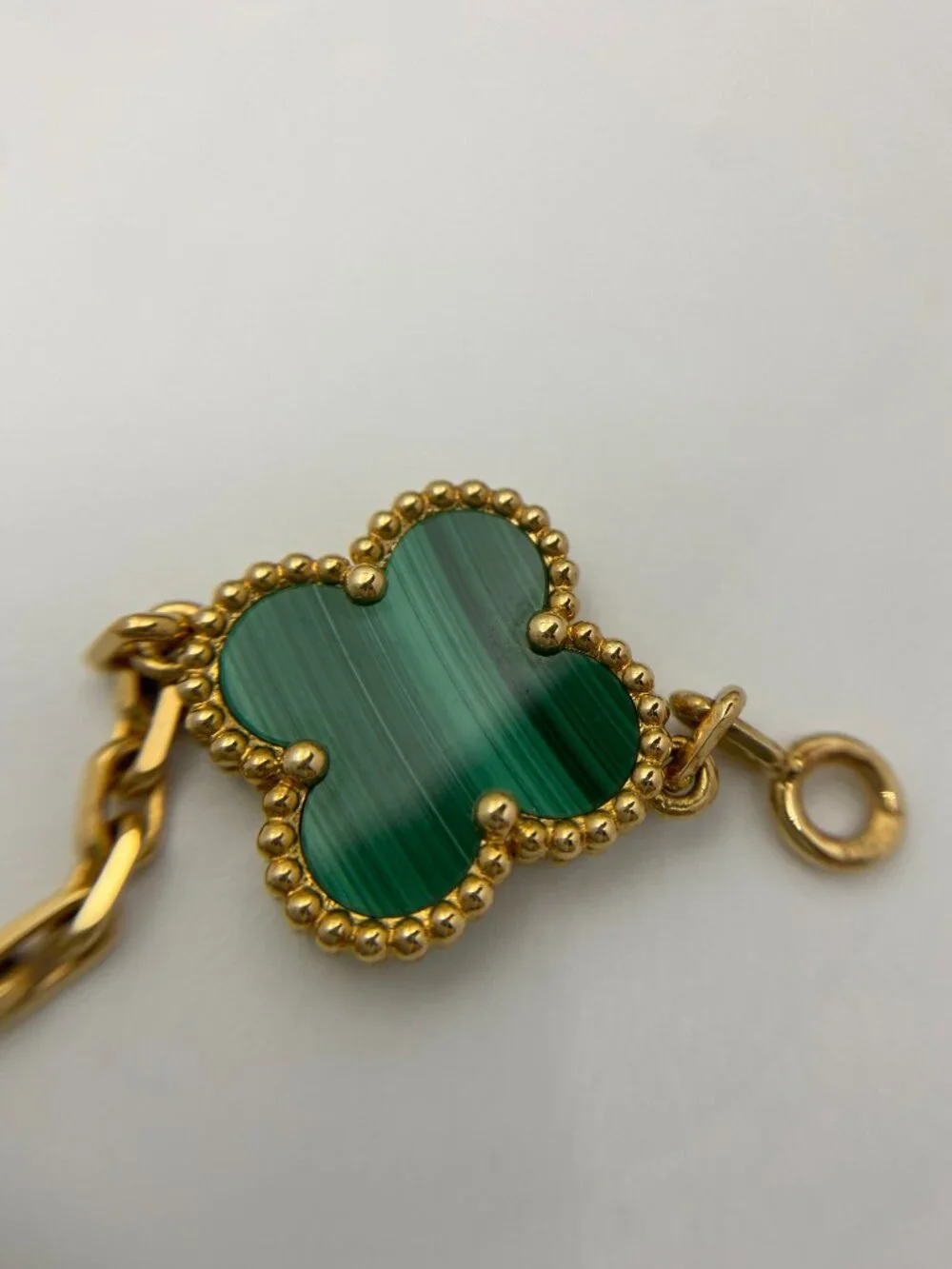 Authentic VCA Vintage Alhambra 5 Motif Malachite Gold Bracelet